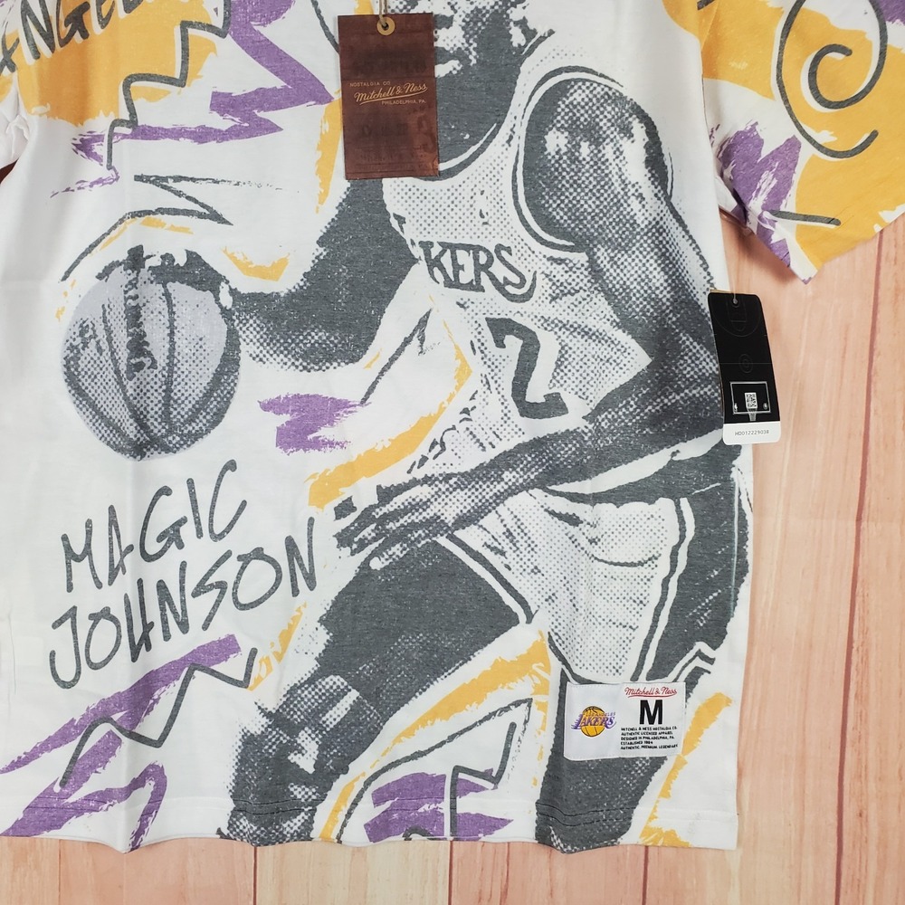 Los Angeles Lakers Shirt Mens M White Magic Johnson Mitchell & Ness AOP - Picture 5 of 11